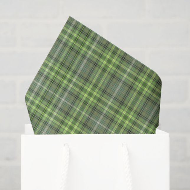 Papier Mousseline Sage and Olive Plaid (Sac cadeau)