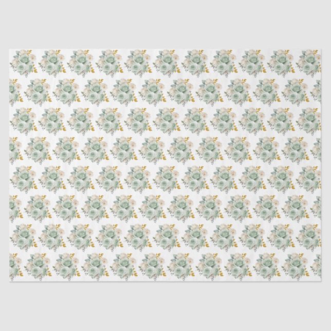 Papier Mousseline Sage Green and Gold Elegant Flowers (Recto)