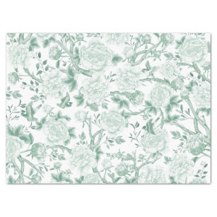 Papier Mousseline Sage Green Chinoiserie Porcelaine Floral Découpage