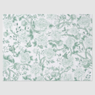 Papier Mousseline Sage Green Chinoiserie Porcelaine Floral Découpage
