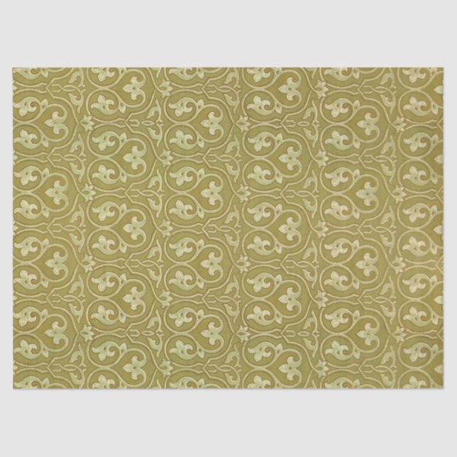 Papier Mousseline Sage Green et Gold Art Nouveau Motif (Recto)