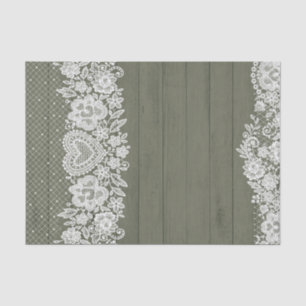 Papier Mousseline Sage Green, Russe et White Lace Lacy Farmhouse