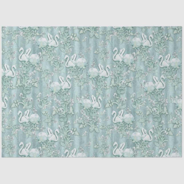 Papier Mousseline Sage Green Silk Drapes & Flamants roses Fleurs (Recto)