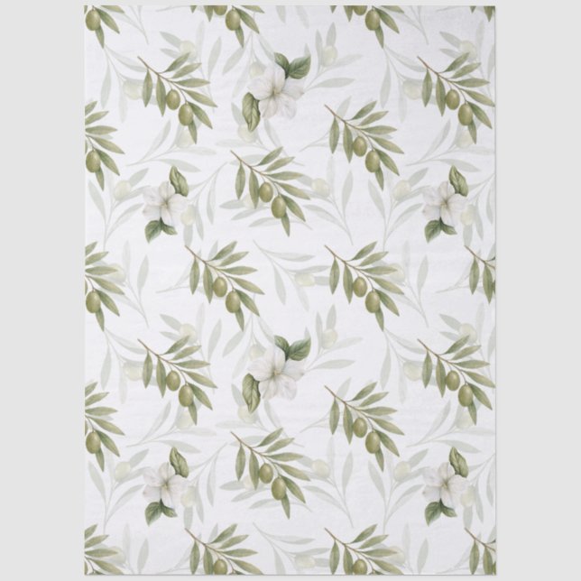 Papier Mousseline Sage Intemporel Olive Aquarelle Chic  (Recto)