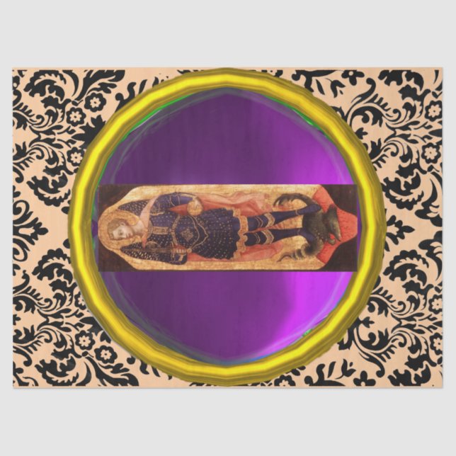 Papier Mousseline SAINT MICHAEL ARCHANGEL AVEC DRAGON Damask Gem (Recto)