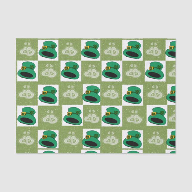 Papier Mousseline Saint Patrick's Day Tissue Paper Coeurs Casquette (Recto)