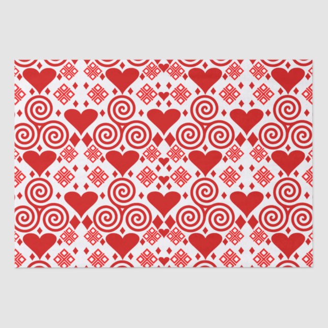 Papier Mousseline Saint Valentin Amour rose, rouge et Motif blanc (Recto)