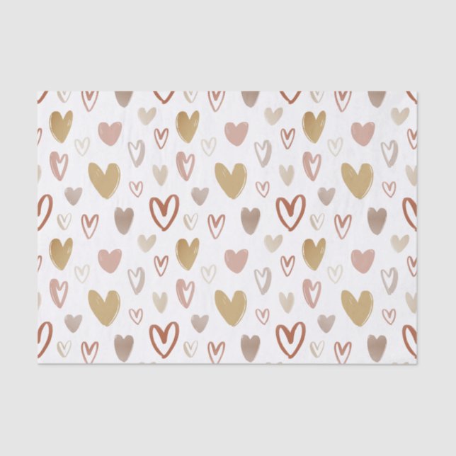 Papier Mousseline Saint Valentin Beaux Coeurs Rustiques (Recto)