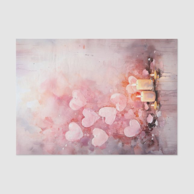 Papier Mousseline Saint Valentin Coeurs et bougies roses (Recto)