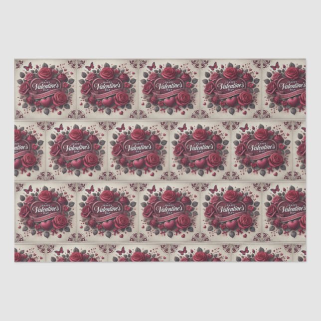 Papier Mousseline Saint Valentin Design avec Roses et coeur (Recto)
