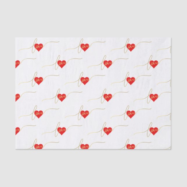 Papier Mousseline Saint-Valentin Love Heart Modern Gold Script (Recto)