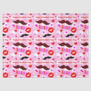 Papier Mousseline Saint Valentin Moustaches Amour et Baisers