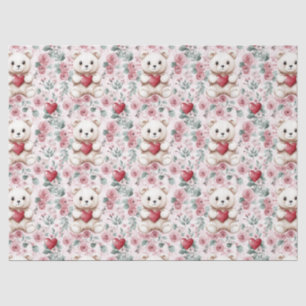 Papier Mousseline Saint-Valentin Ours en peluche et Roses aux Coeurs