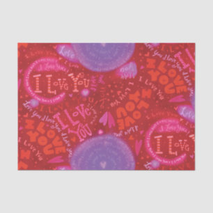 Papier Mousseline Saint Valentin Rose rouge Je t'aime Typographie