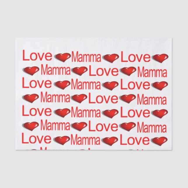 Papier Mousseline Saint Valentin Tissu Papier Love Mamma Red Hearts (Recto)