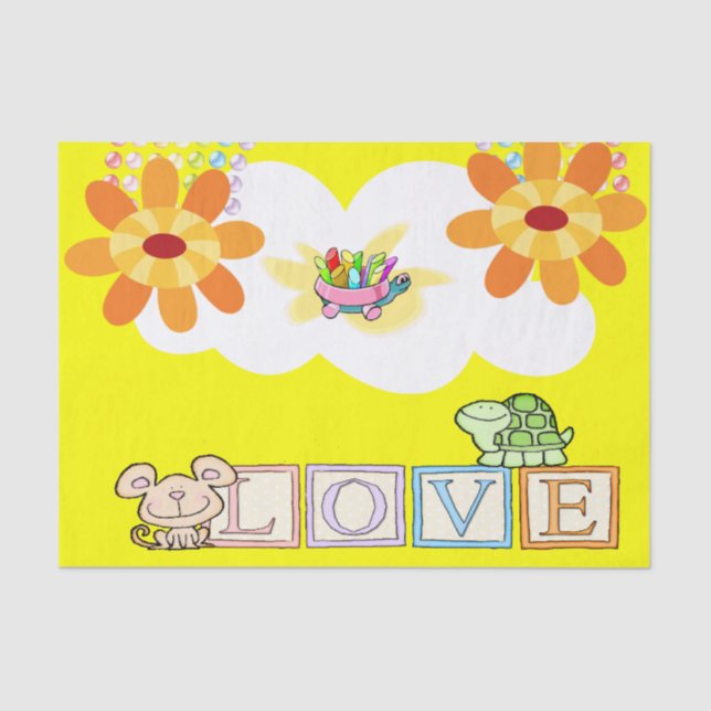Papier Mousseline Saint Valentin Tissu papier Love Turtle (Recto)