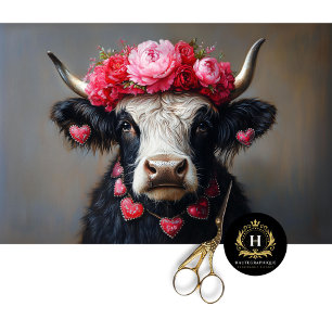 Papier Mousseline Saint-Valentin Vache des Highlands Découpage Rusti