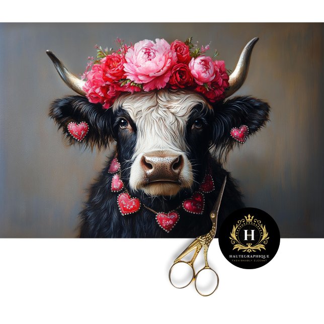 Papier Mousseline Saint-Valentin Vache des Highlands Découpage Rusti (Créateur téléchargé)