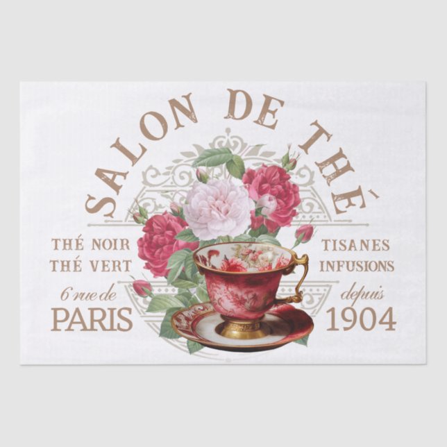Papier Mousseline Salon de Thé Tearoom Français Rose Teacup Découpag (Recto)