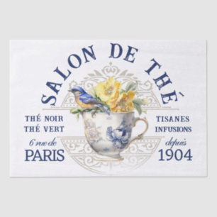 Papier Mousseline Salon de Thé Tearoom French Bird Teacup Découpage