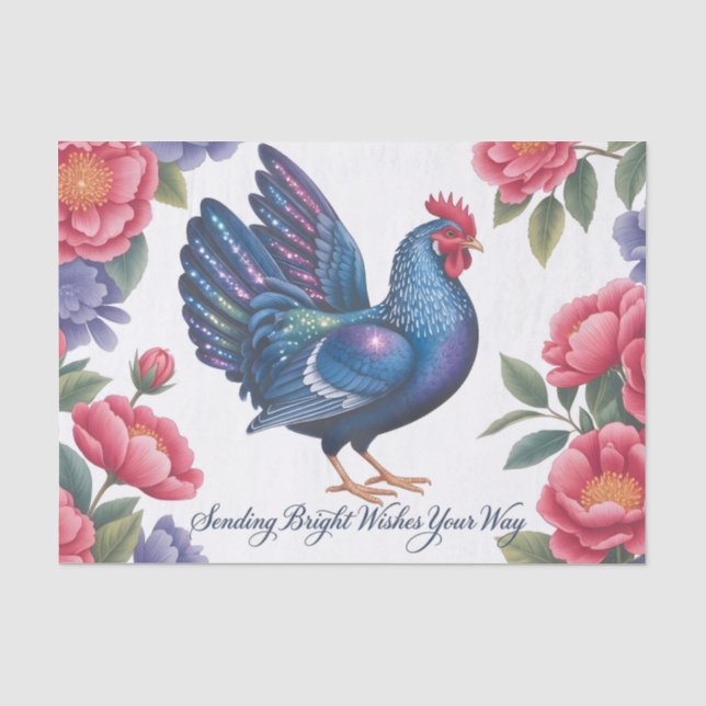 Papier Mousseline Salutation du Coq Céleste avec Bordure Florale (Recto)