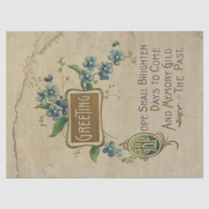 Papier Mousseline Salutation Vintage avec découpage de fleurs bleues