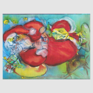 PAPIER MOUSSELINE SANTA CLAUS AVEC LANTERN DANS LA NUIT DE NOËL