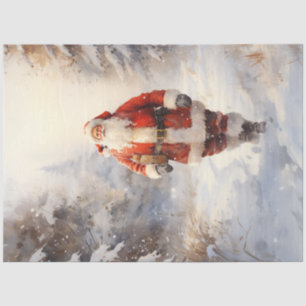 Papier Mousseline Santa Claus classique marchant dans la forêt ennei