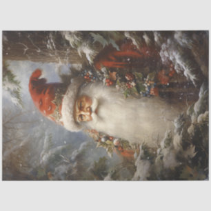 Papier Mousseline Santa Claus vintage en forêt avec baies sainte