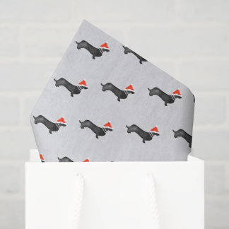 Papier Mousseline Santa holiday Christmas dachsund watercolor black