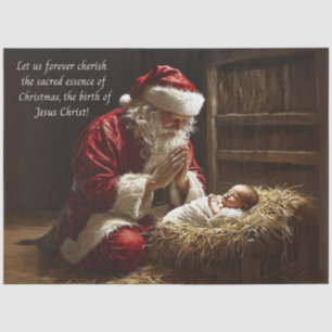 Papier Mousseline Santa priant remerciant pour la naissance de Jésus