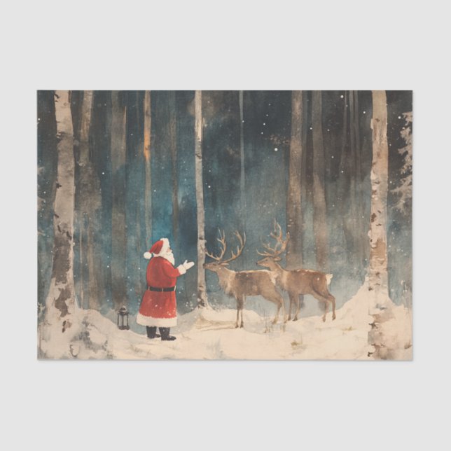 Papier Mousseline Santa Reindeer Vintage Christmas Tissue Paper (Recto)