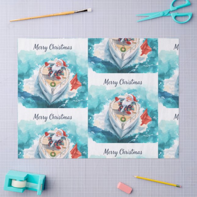 Papier Mousseline Santa Sailing – Tropical Christmas by the Sea (Artisanat)