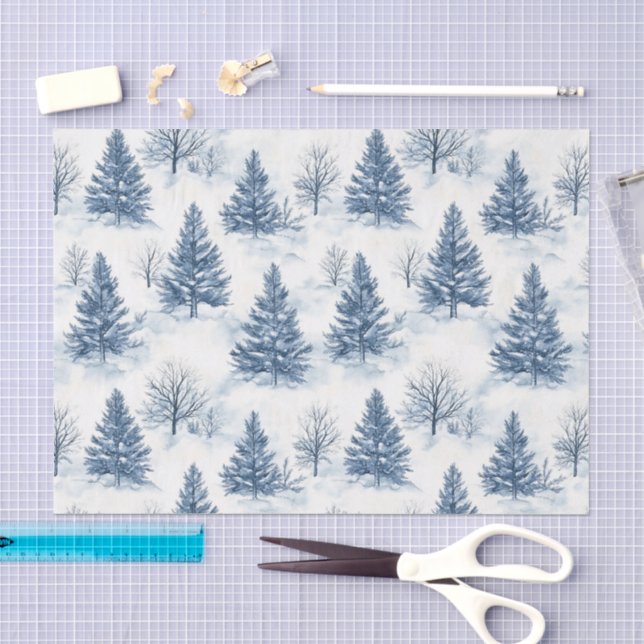 Papier Mousseline Sapins de Noël Bleus Blancs (Artisanat)