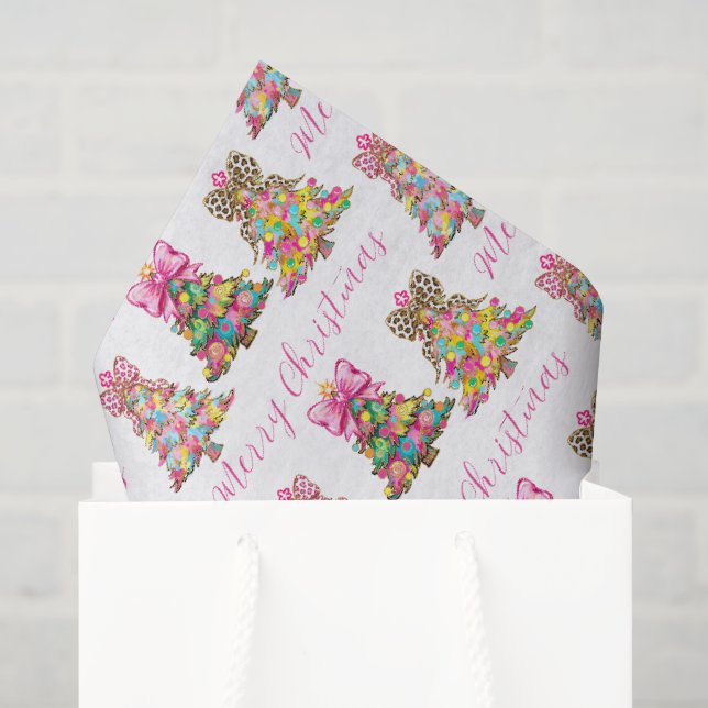 Papier Mousseline Sapins de Noël Rose et Vert Prépa (Sac cadeau)