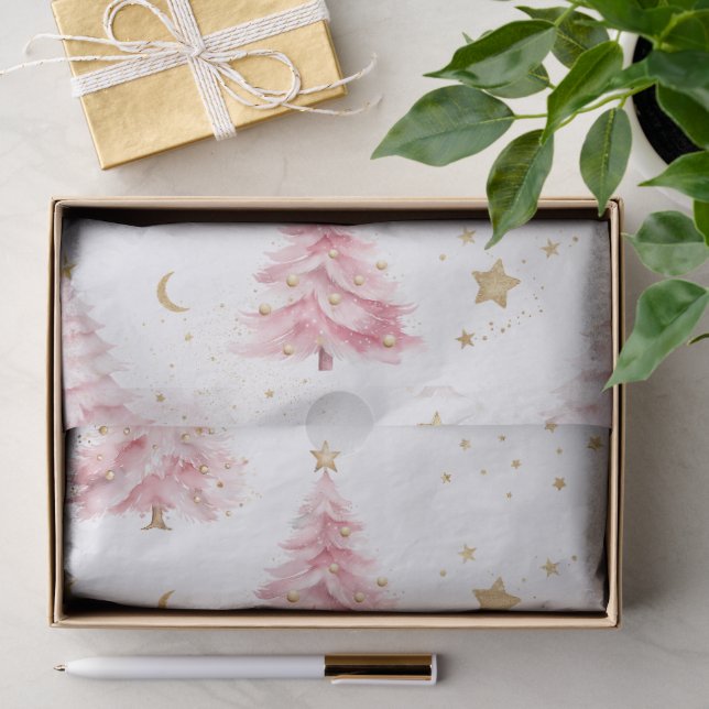 Papier Mousseline Sapins de Noël roses (Cadeau)