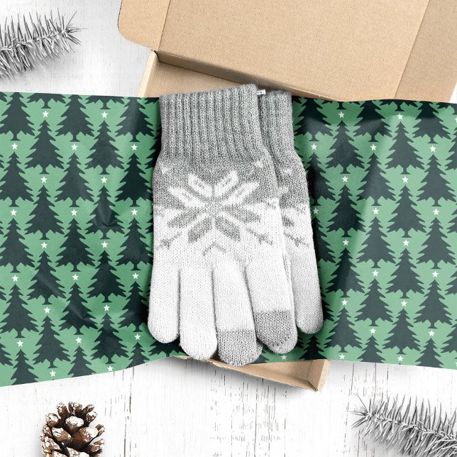 Papier Mousseline Sapins de Noël vert foncé sur fond vert (Créateur téléchargé)