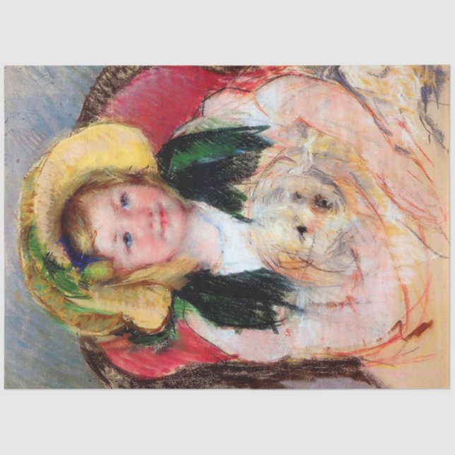 Papier Mousseline Sara avec son chien, Cassatt (Recto)