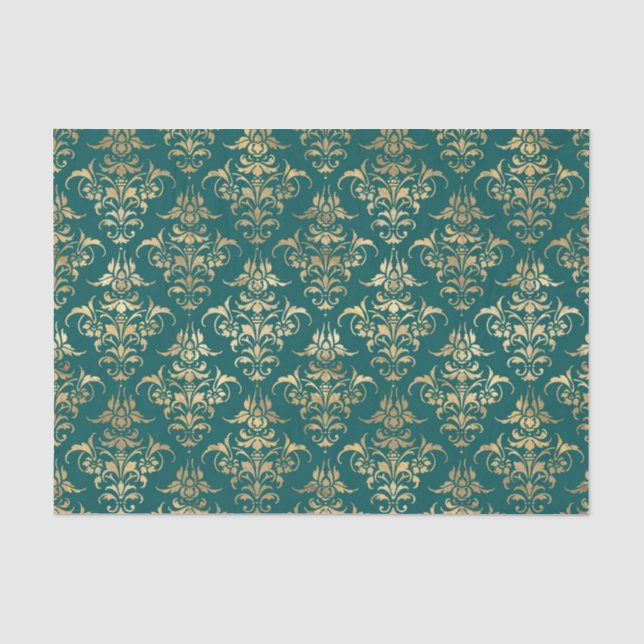 Papier Mousseline Sarcelle et or vintage (Recto)