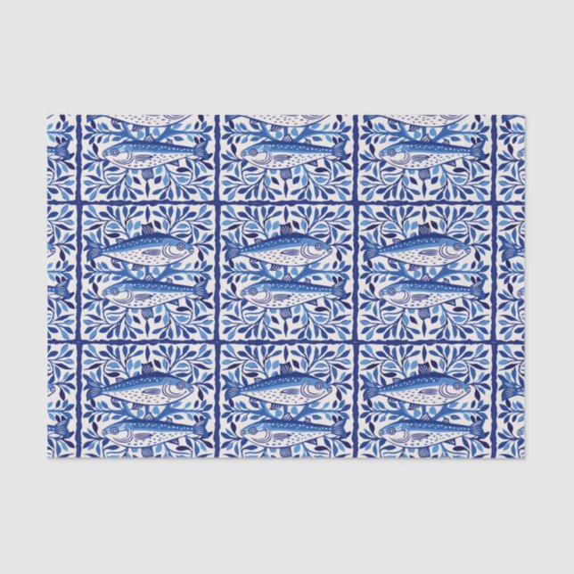 Papier Mousseline Sardine bleue et blanche portugaise (Recto)