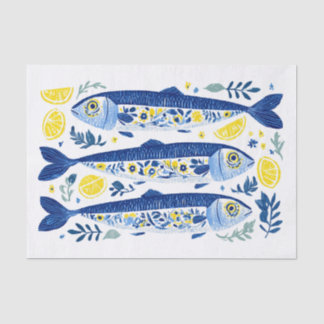 Papier Mousseline Sardines bleues et jaunes d'été méditerranéen