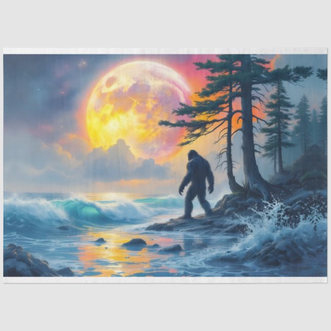 Papier Mousseline Sasquatch debout sur une rive océanique (Recto)