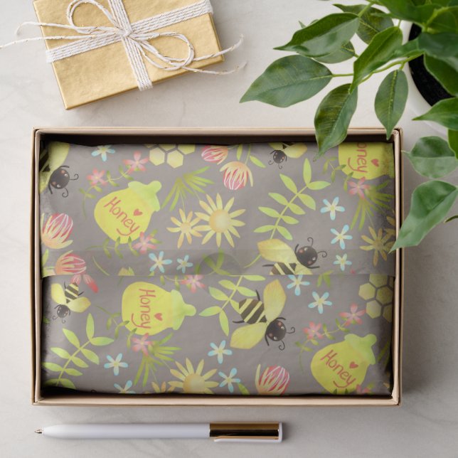 Papier Mousseline Sauge abeille miel vert (Cadeau)