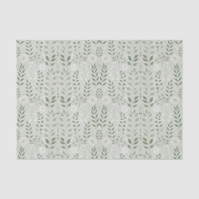 Papier Mousseline Sauge et Dandelions Vert (Recto)