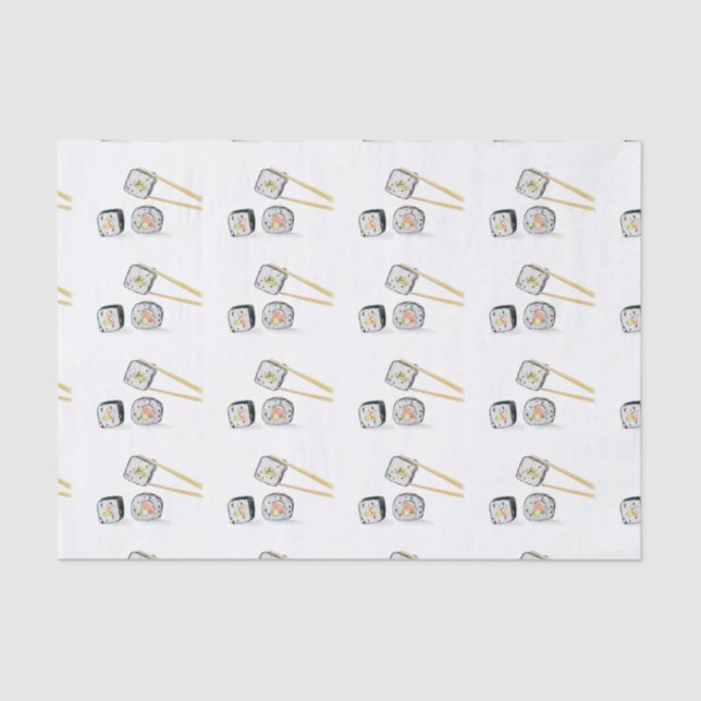 Papier Mousseline Saumon Sushi Rolls Avec Baguettes Illustration (Recto)