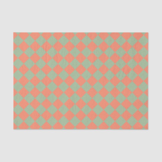 Papier Mousseline Saumon vert olive rose Checker Motif diamant (Recto)