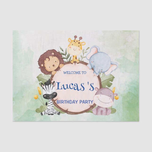 Papier Mousseline sauvage un 1er anniversaire safari dans la jungle  (Recto)