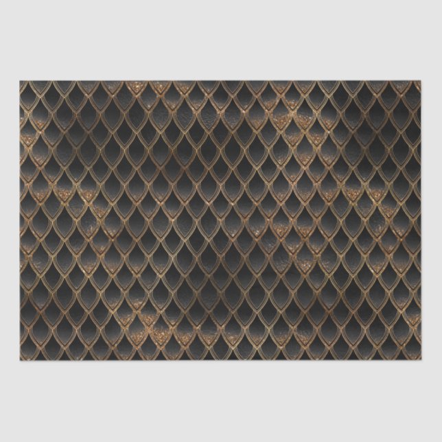Papier Mousseline Scales Dragon Parties scintillant Noir & Or Chimme (Recto)