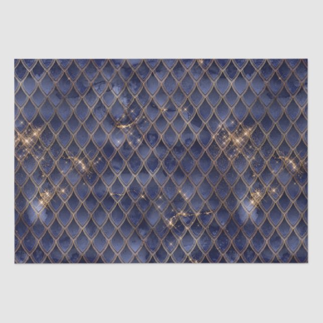 Papier Mousseline Scales Dragon Shimmergeant Navy & Gold Sparkles (Recto)