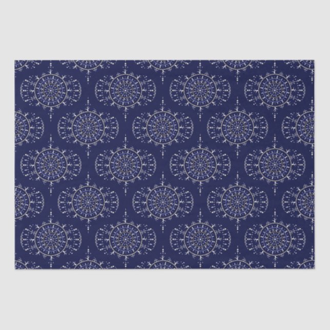 Papier Mousseline Scandinave Ditsy Winter Navy & Gold Retro Ogee (Recto)